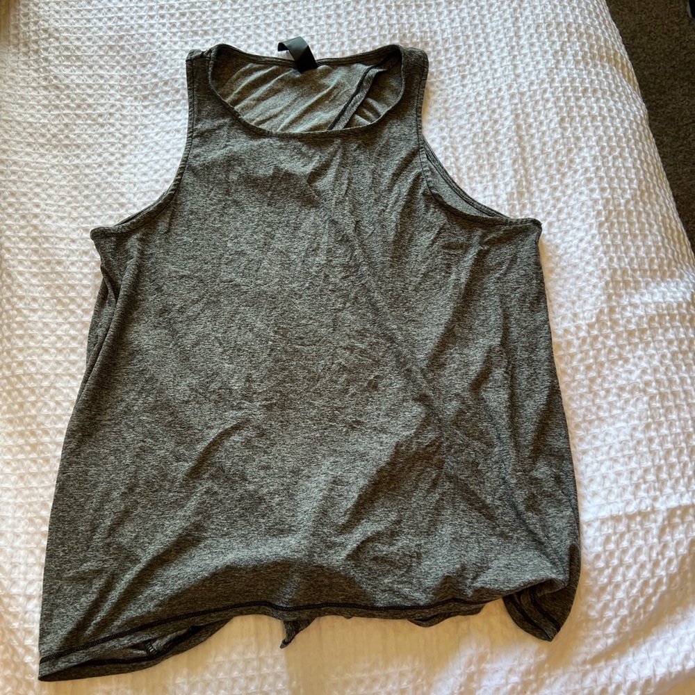 Dark gray, athletic tie, back tank, yoga licious